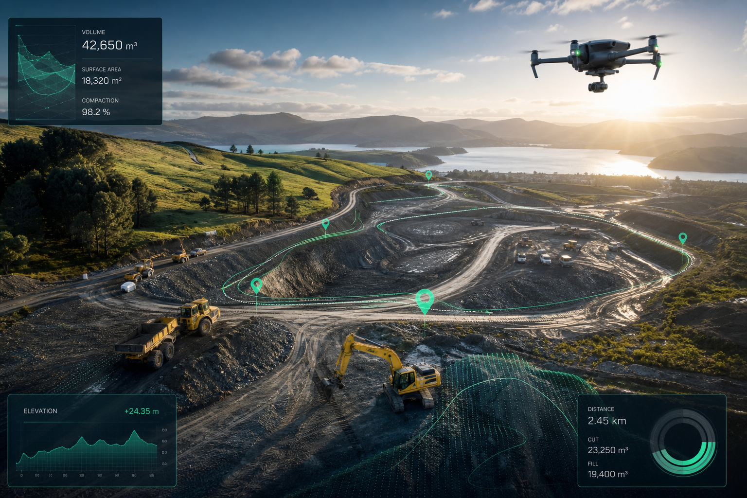 CivCost drone metering and GPS tracking on a civil construction site